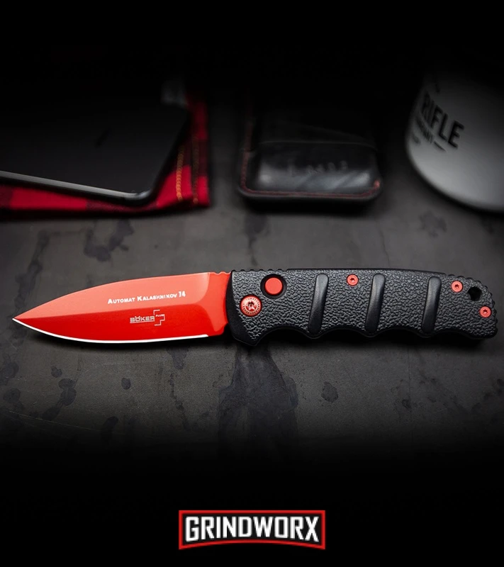 Boker Kalashnikov Black Widow Automatic Knife - D2 Dagger Red Plain - Image 6