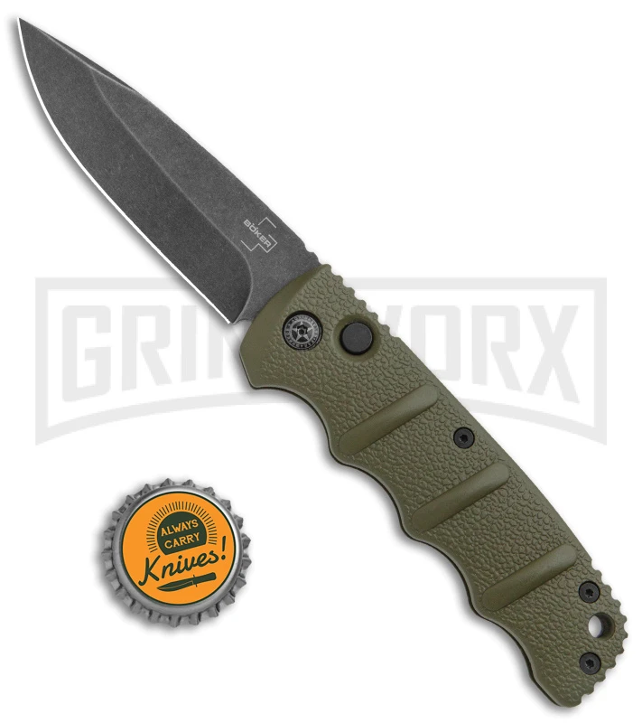 Boker Kalashnikov OD Green Automatic Knife - Drop Point Smokewash Plain - Image 4