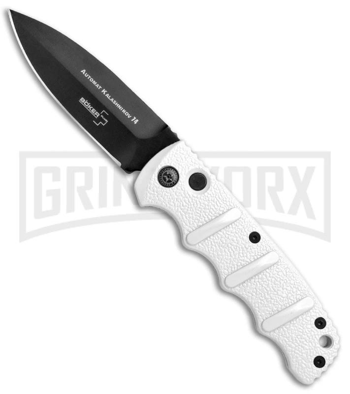 Boker Imperial Kalashnikov White Automatic Knife - D2 Dagger Black Plain