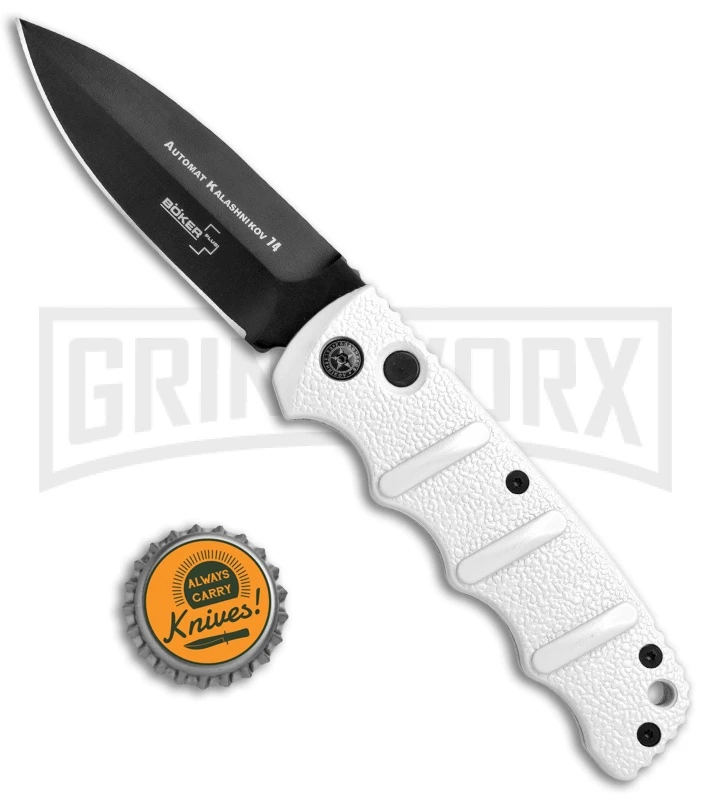 Boker Imperial Kalashnikov White Automatic Knife - D2 Dagger Black Plain - Image 5