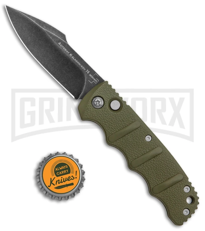 Boker Kalashnikov OD Green Automatic Knife - D2 Harpoon Smokewash Plain - Image 4