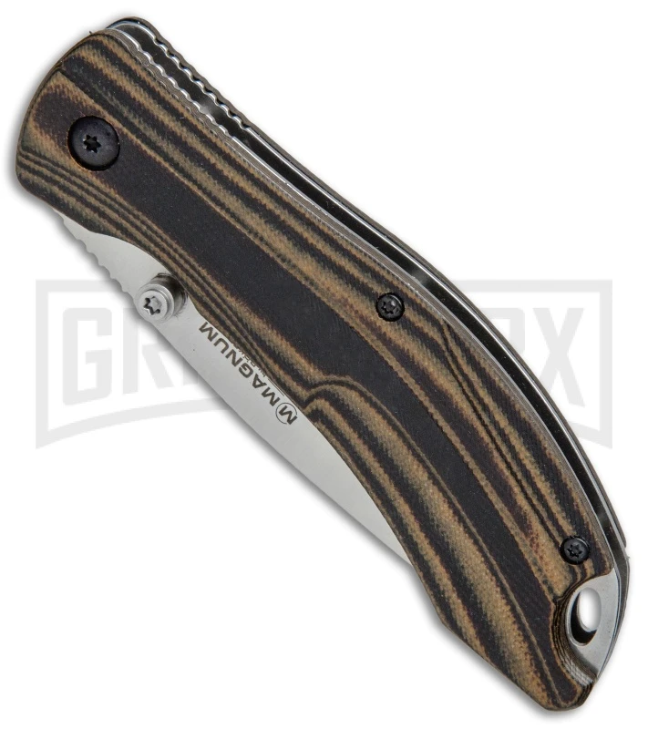 Boker Magnum Dark Earth Brown G-10 Folding Knife - Satin Plain - Image 2