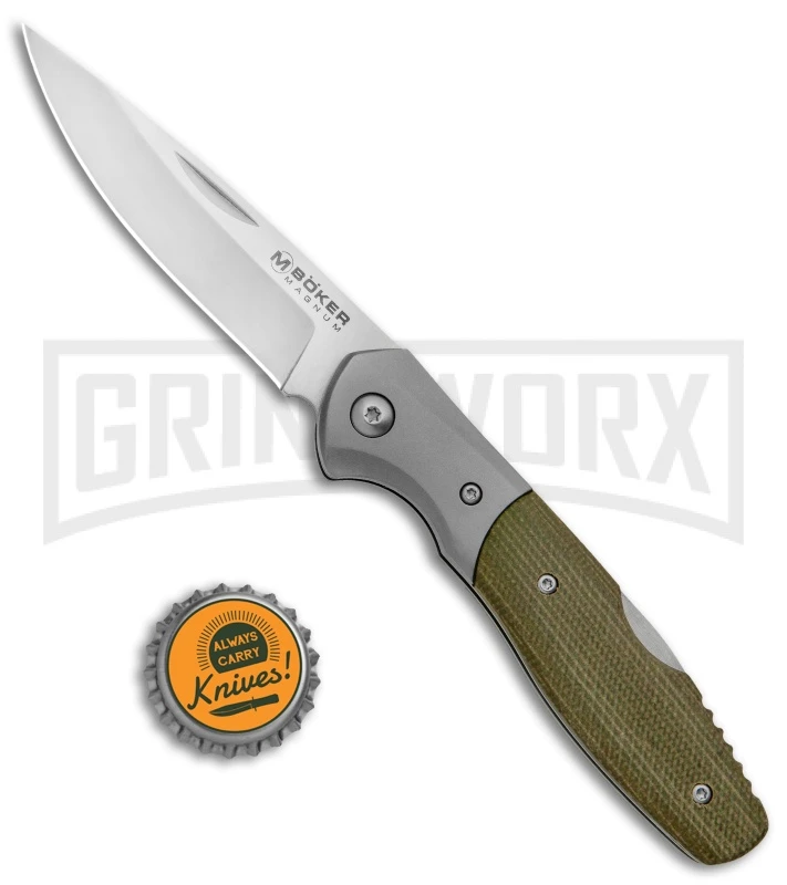 Boker Magnum Nice Green Lock Back Knife Micarta - Satin Plain - Image 4