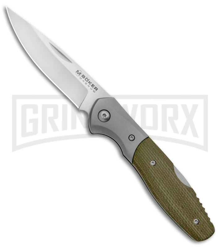 Boker Magnum Nice Green Lock Back Knife Micarta - Satin Plain