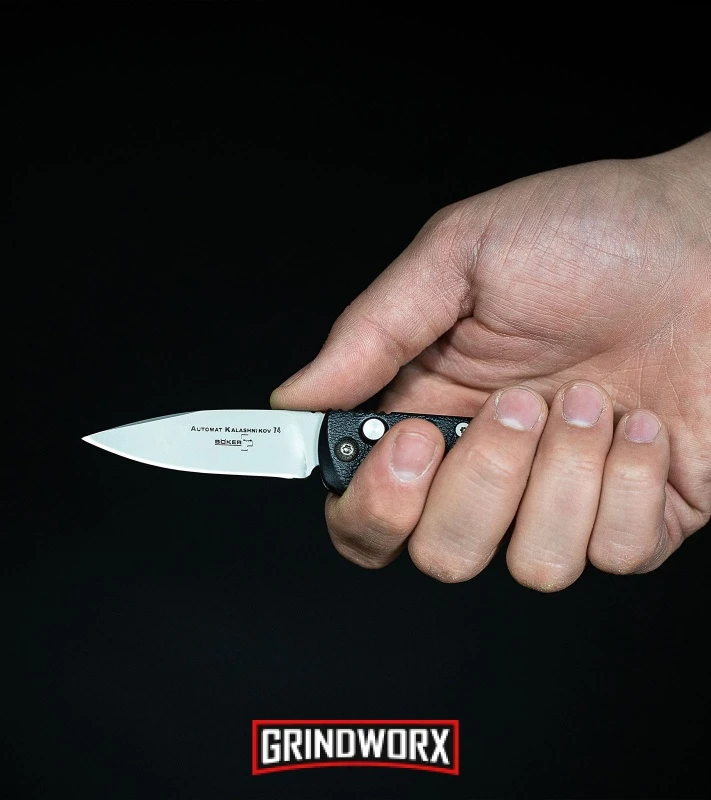 Boker Mini Kalashnikov Gray Automatic Knife - Black Serr - Image 4