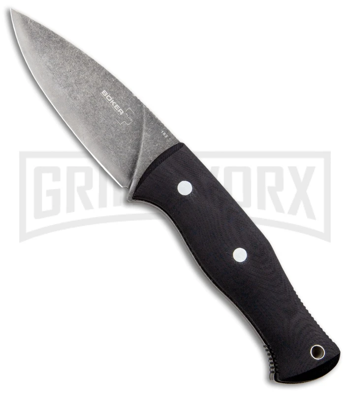Boker Plus Farkas Bushcraft Black G-10 Fixed Blade Knife - Stonewash Plain