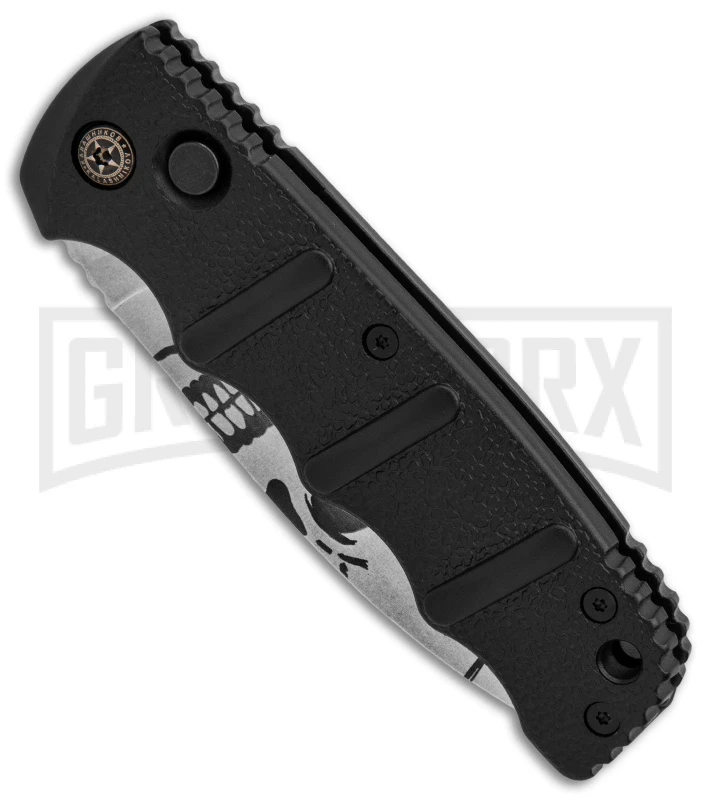 Boker Kalashnikov Skull Black Automatic Knife - D2 Dagger Stonewash Plain - Image 3