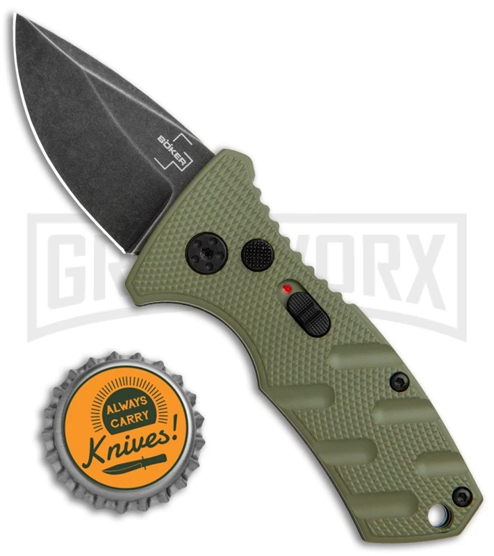 Boker Stubby Strike OD Green Automatic Knife - Black Stonewash - Image 4