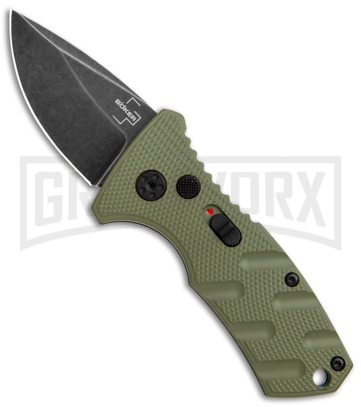 Boker Stubby Strike OD Green Automatic Knife - Black Stonewash