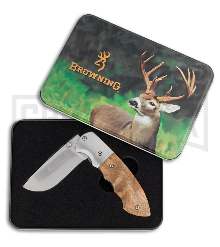 Browning Eleven Point Burlwood Folding Knife - Satin Plain - Image 2