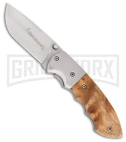 Browning Eleven Point Burlwood Folding Knife - Satin Plain