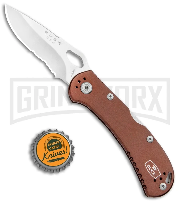 Buck Knives SpitFire Brown Folding Knife - Satin Serr - Image 4