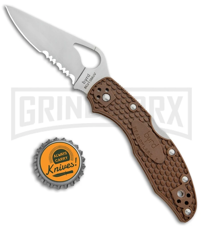 Byrd Meadowlark 2 Brown FRN Folding Knife - Satin Serr - Image 4