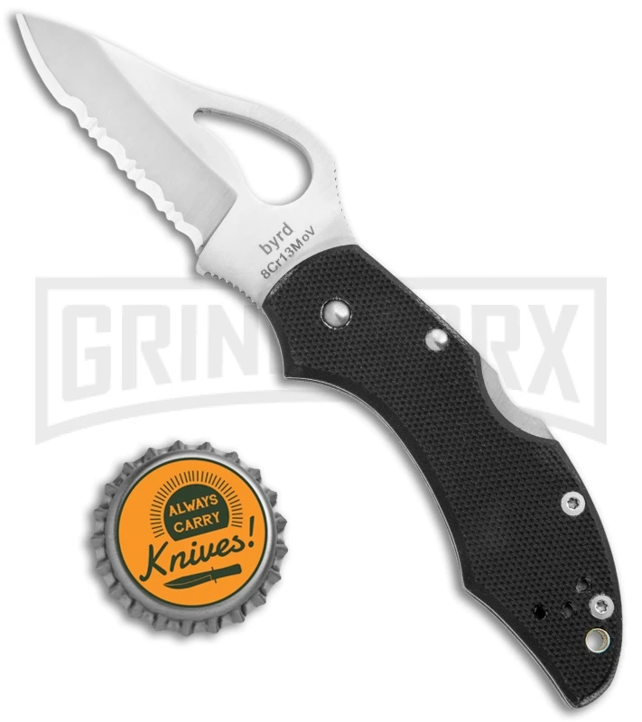 Byrd Robin Serrated Black G-10 Folding Knife - Satin Serrated - Image 4