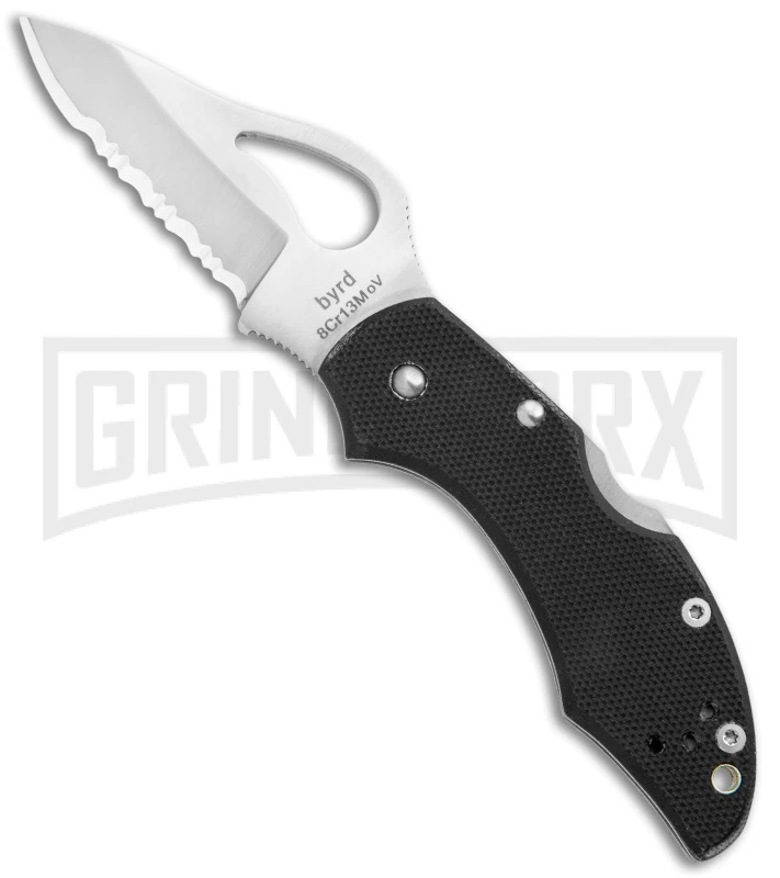 Byrd Robin Serrated Black G-10 Folding Knife - Satin Serrated