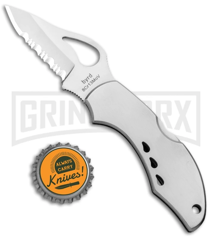 Byrd Robin Stainless Steel Folding Knife - Satin Serrated - Image 4