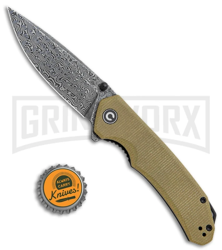 CIVIVI Brazen Olive Micarta Liner Lock Drop Point Knife - Damascus Plain - Image 4