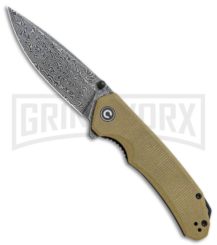 CIVIVI Brazen Olive Micarta Liner Lock Drop Point Knife - Damascus Plain