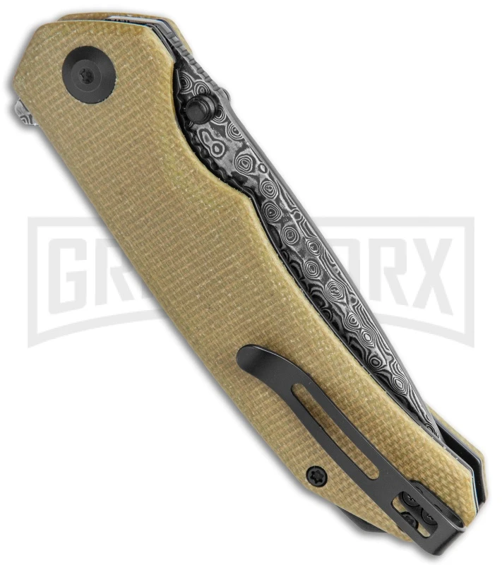 CIVIVI Brazen Olive Micarta Liner Lock Drop Point Knife - Damascus Plain - Image 3