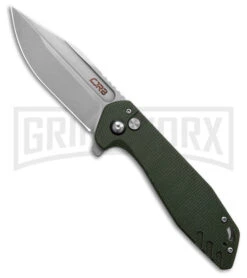 CJRB Cutlery Riff Green Micarta Button Lock Knife - Satin Plain