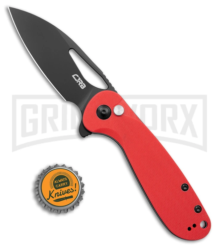 CJRB LAGO Red G-10 Button Lock Flipper Knife - Black Plain - Image 4