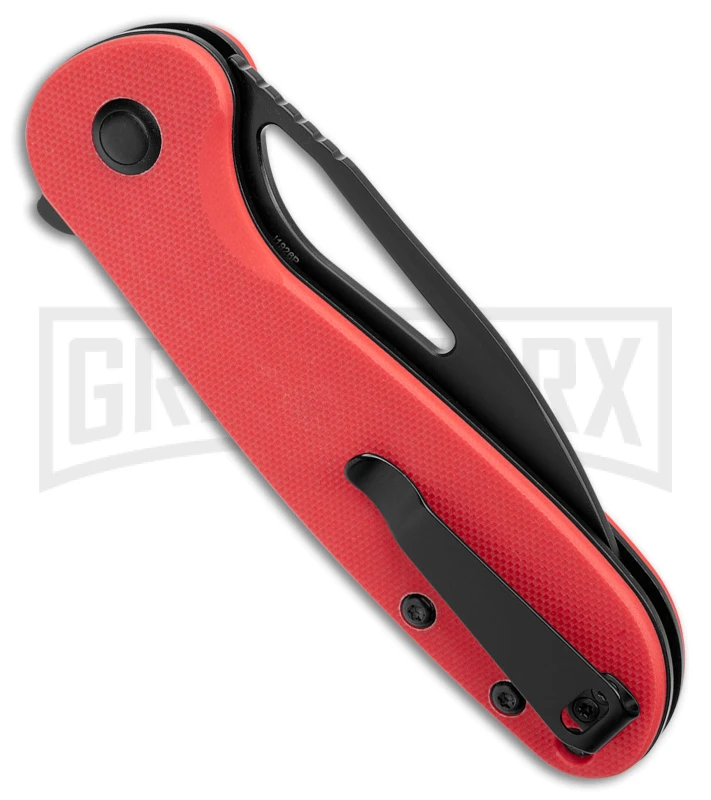 CJRB LAGO Red G-10 Button Lock Flipper Knife - Black Plain - Image 3