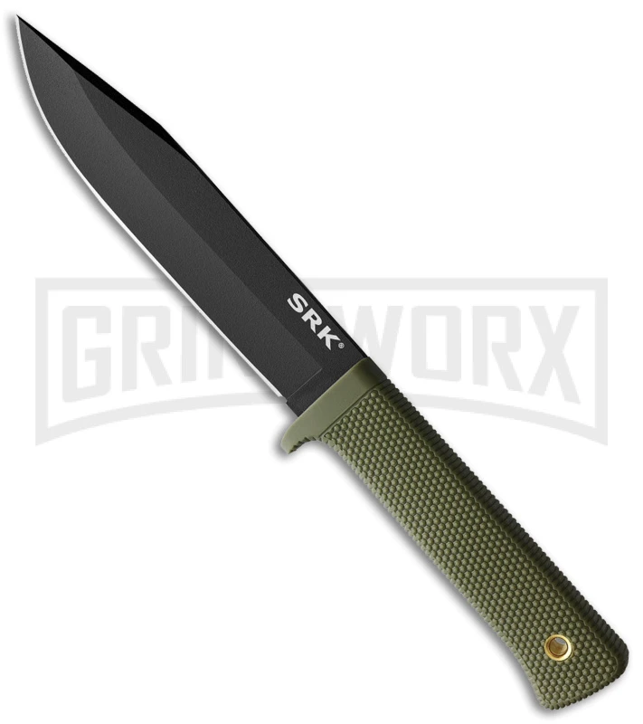 Cold Steel SRK Survival Rescue OD Green Fixed Blade Knife - Black Plain