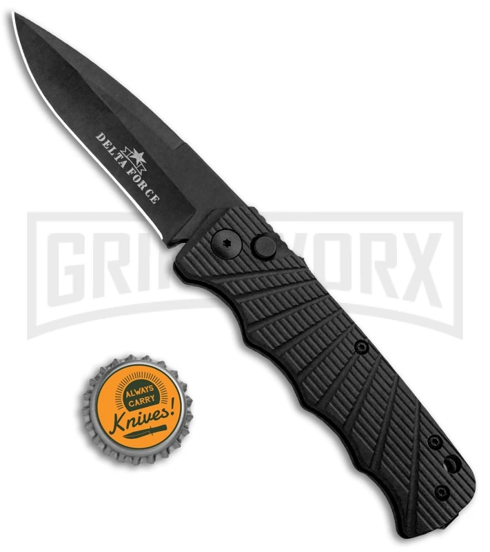 Delta Force Automatic Knife Black Aluminum - Black Plain - Image 4