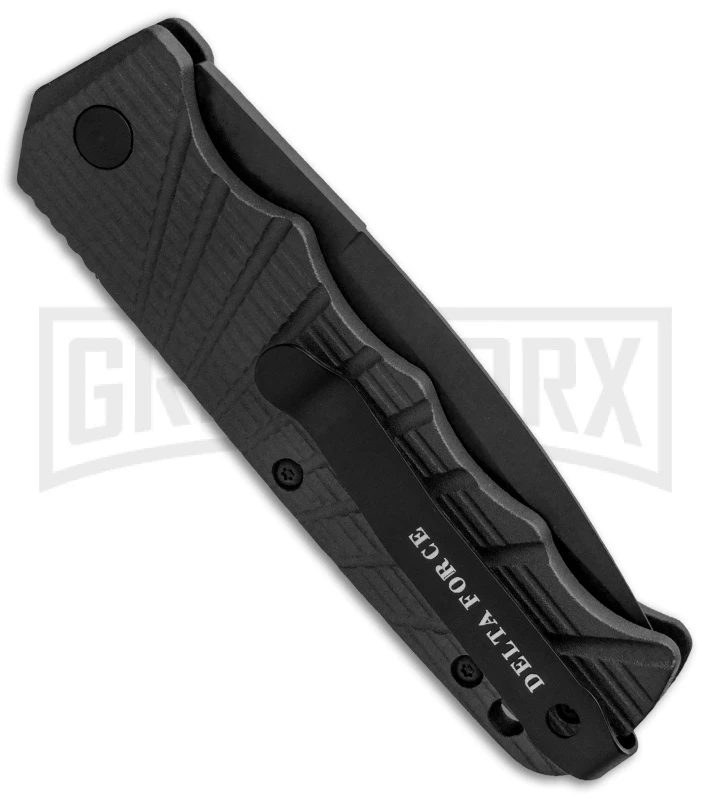 Delta Force Automatic Knife Black Aluminum - Black Plain - Image 3