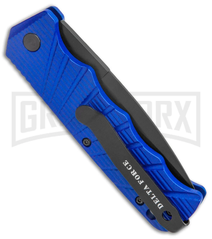 Delta Force Blue Auto Knife - Black Serrated - Image 3