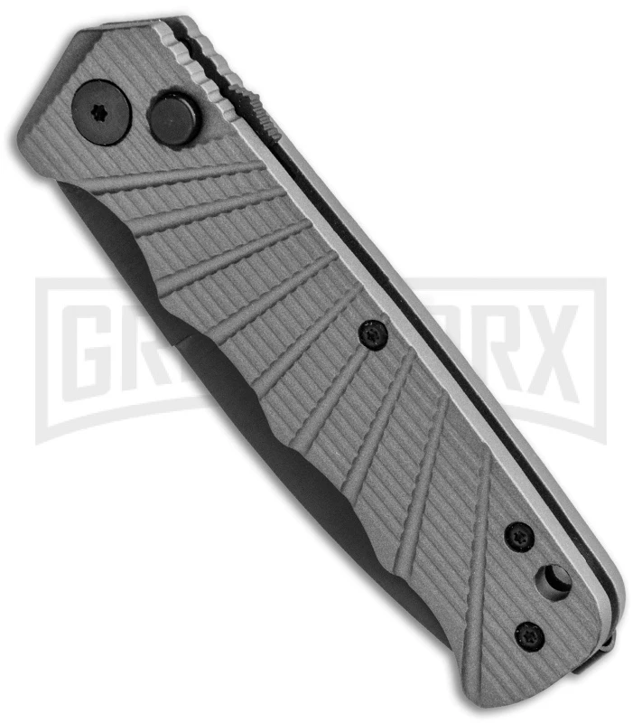 Delta Force Automatic Knife Gray Aluminum - Black Plain - Image 2