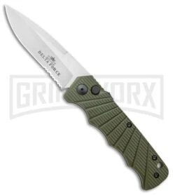 Delta Force Automatic Knife Green Aluminum - Satin Partially Serrated