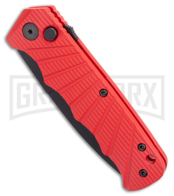 Delta Force Automatic Knife Red Aluminum - Black Plain - Image 2