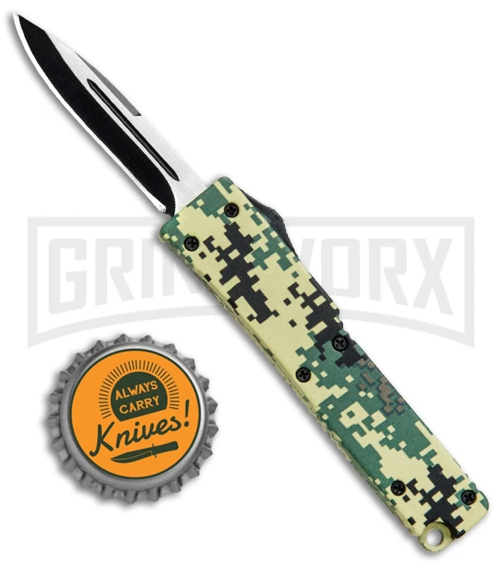 Firecracker Mini Light Green Digi Camo D/A OTF Automatic Knife - Black Plain - Image 4