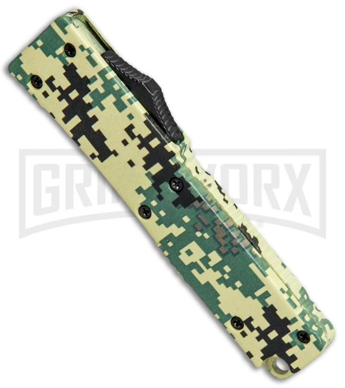 Firecracker Mini Light Green Digi Camo D/A OTF Automatic Knife - Black Plain - Image 2