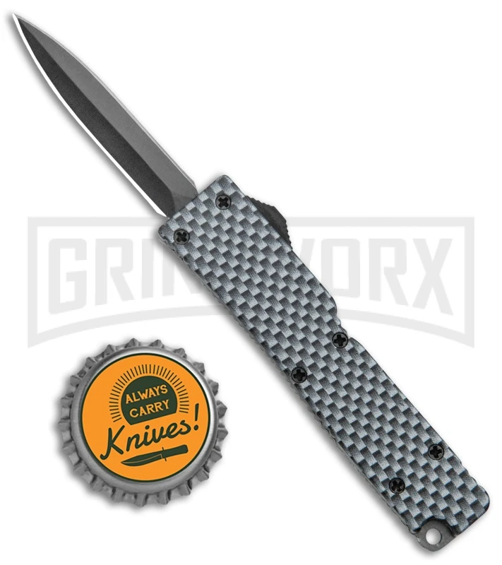 Firecracker Mini Sim. Carbon Fiber D/A OTF Automatic Knife - Black Dagger - Image 4