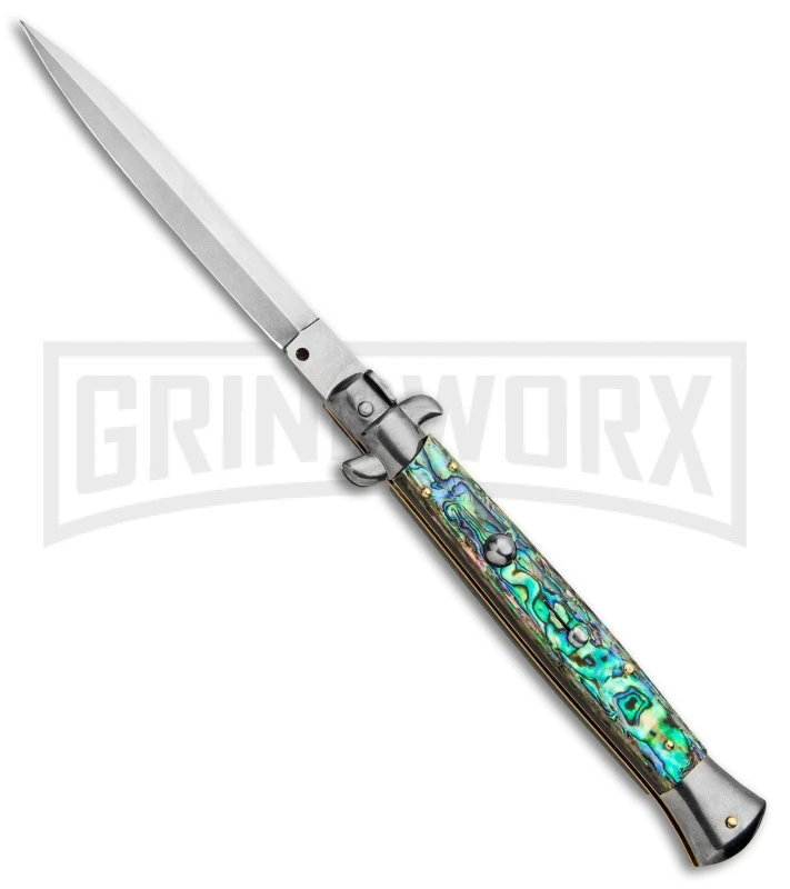 Frank B 11" Stiletto Abalone Automatic Knife - Dagger Polish Plain