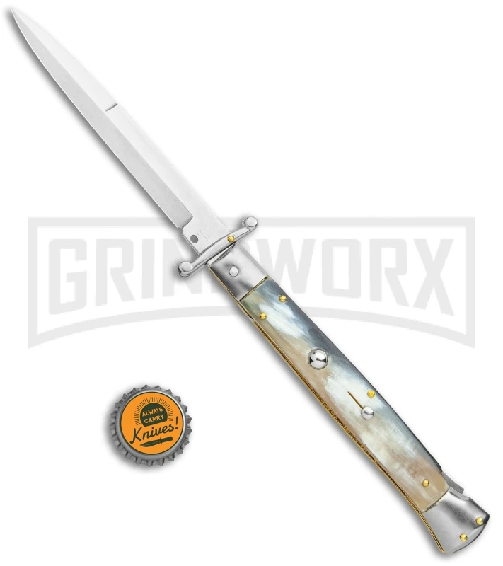 Frank B. 11" Italian Stiletto Swinguard Brazilian Horn Automatic Knife - Bayonet - Image 4