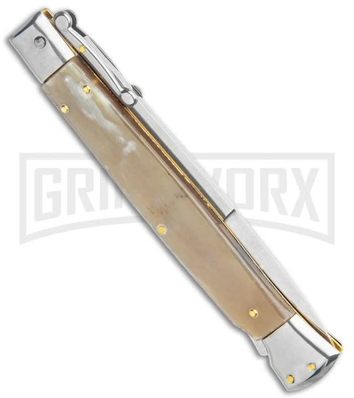 Frank B. 11" Italian Stiletto Swinguard Brazilian Horn Automatic Knife - Bayonet - Image 3