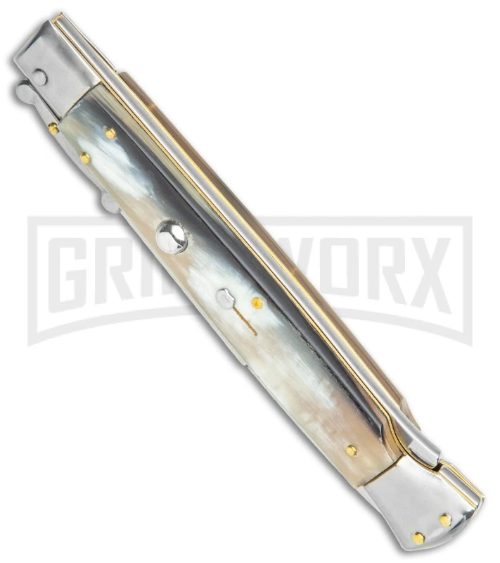 Frank B. 11" Italian Stiletto Swinguard Brazilian Horn Automatic Knife - Bayonet - Image 2