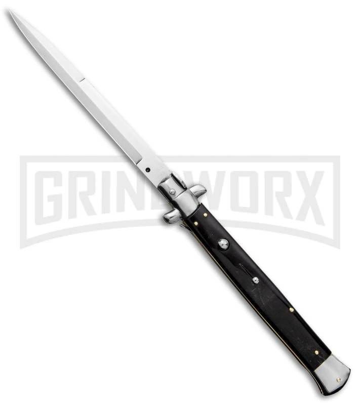 Frank B. 13" Sim Dark Horn Italian Stiletto Automatic Knife - Bayo Satin Plain