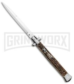 Frank B. 13" Italian Stiletto Stag Automatic Knife - Bayonet