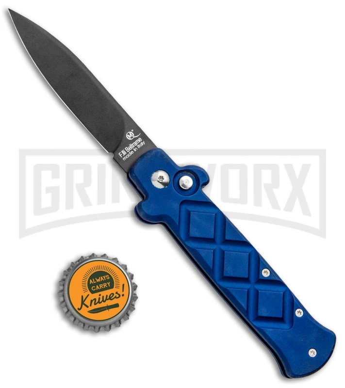 Frank B. Italian Stealth Blue Automatic Knife - Black Plain - Image 4
