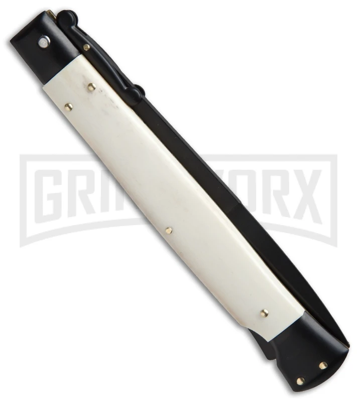 Frank B 11" Italian Stiletto Swinguard Camel Bone Automatic Knife - Bayonet - Image 2