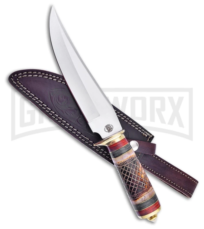 Frost Cutlery Chipaway Bowie Brown Bone Fixed Blade Knife - Satin Plain