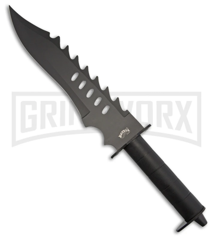 Frost Cutlery Fire Warrior Bowie Black Fixed Blade Knife - Black Plain