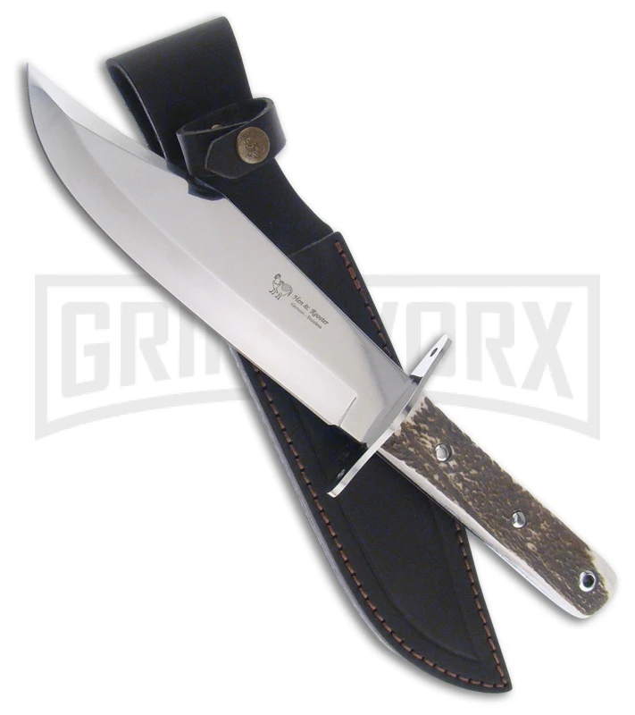 Frost Cutlery Hen & Rooster Master Bowie Stag Fixed Blade Knife - Mirror Plain
