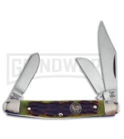 Frost Cutlery Hen & Rooster Medium Stockman Green Bone Pocket Knife