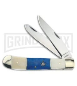 Frost Cutlery Masonic Trapper Blue Smooth Bone Pocket Knife