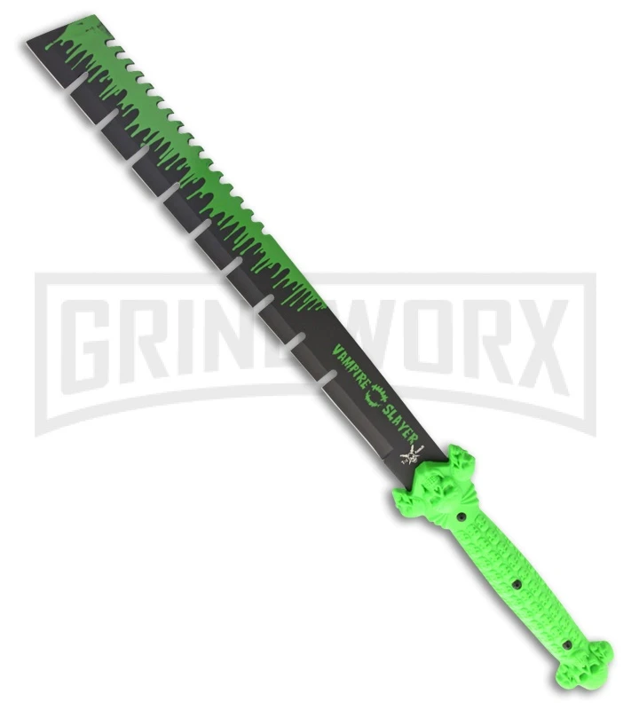 Frost Cutlery Tac Assault Vampire Slayer Green Machete Knife - Black Serr